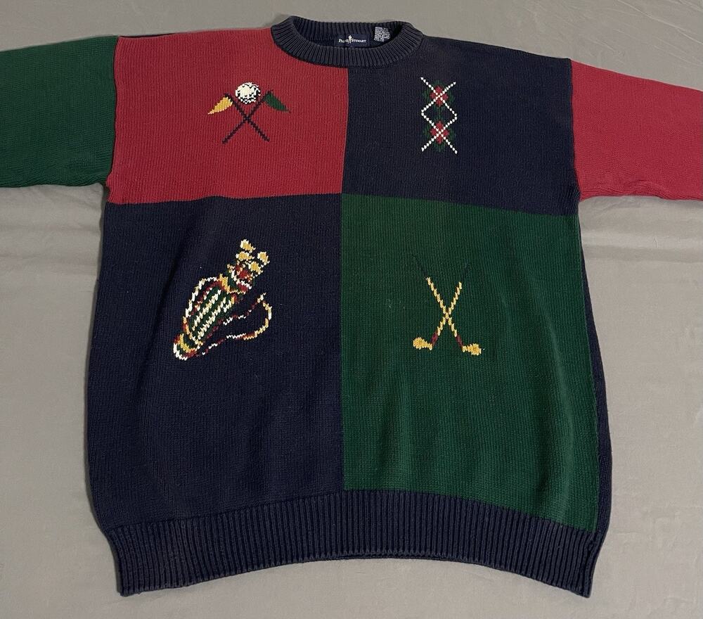 Vintage Payne Stewart Golf Sweater Mens 2XLT Color Block Cotton Knit